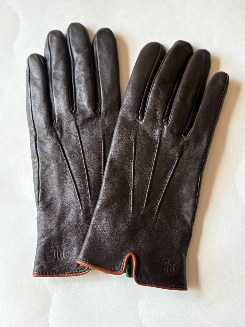 LAUREN Ralph Lauren Dark Brown Lined Leather Women's Gloves Size L